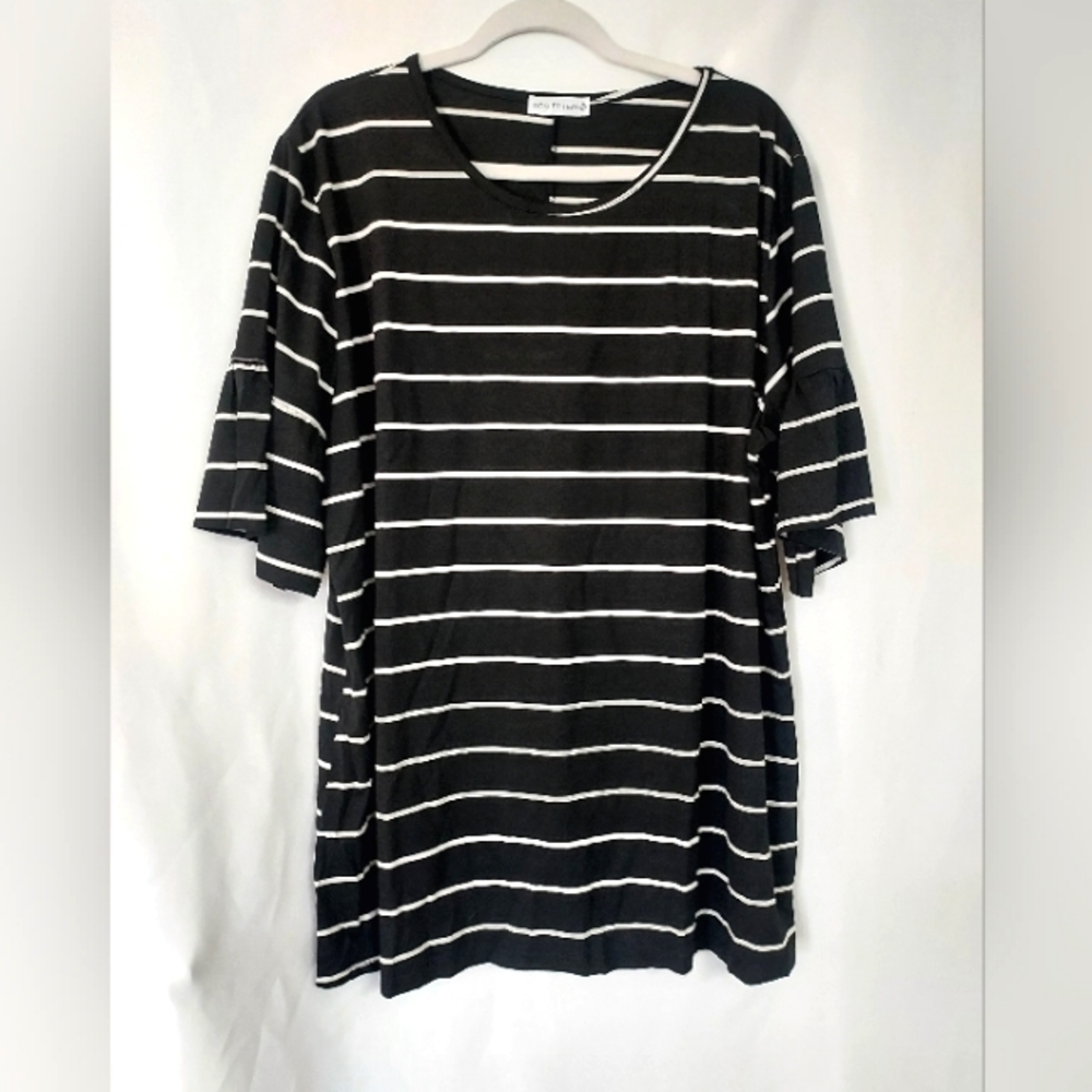 Tickled Teal Stretch Black/White Stripes. Plus Size 3X